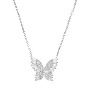 Silver/Gold Diamond Baguette Butterfly Necklace